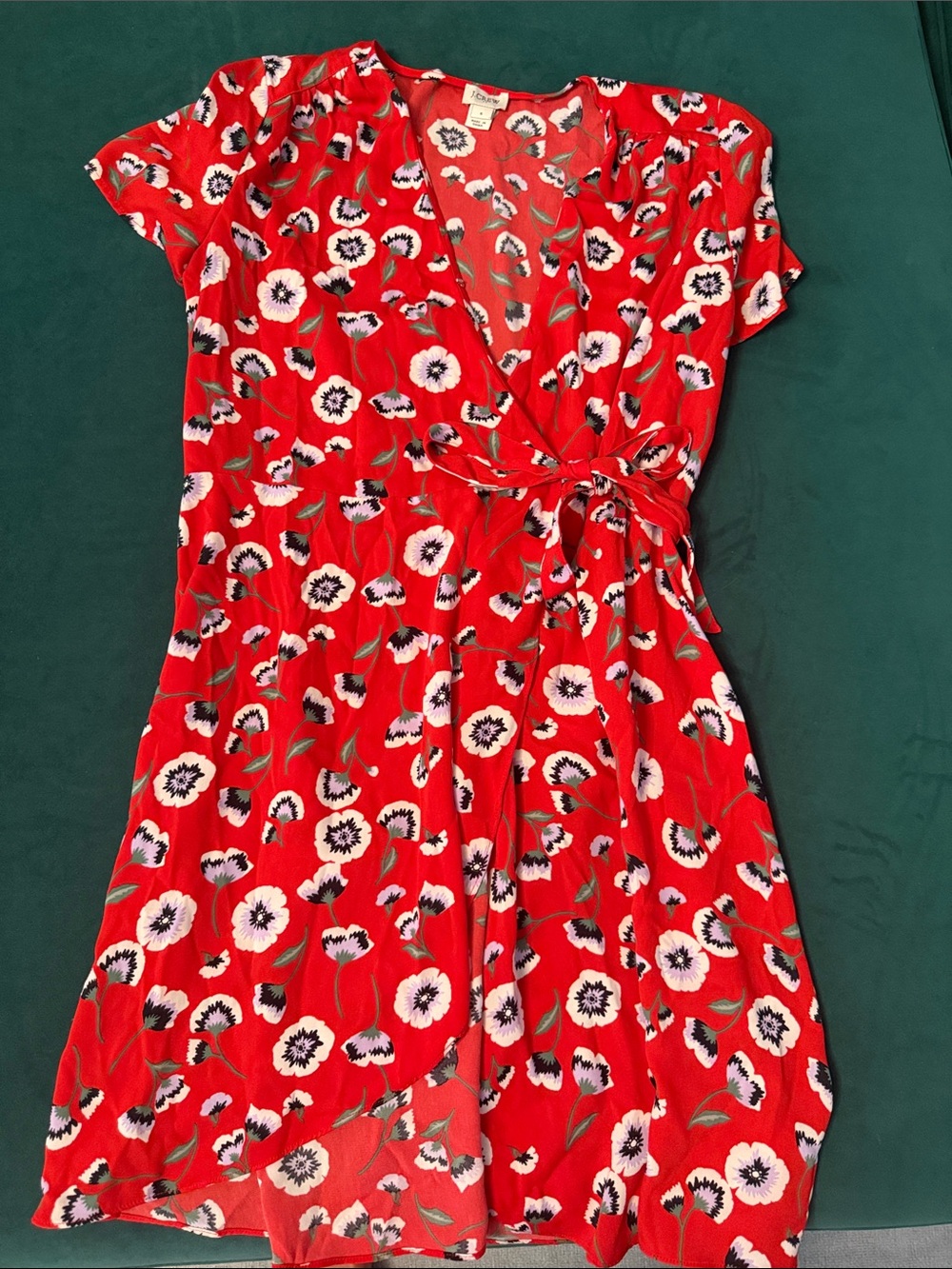 J. Crew Red Floral Wrap Mini Dress